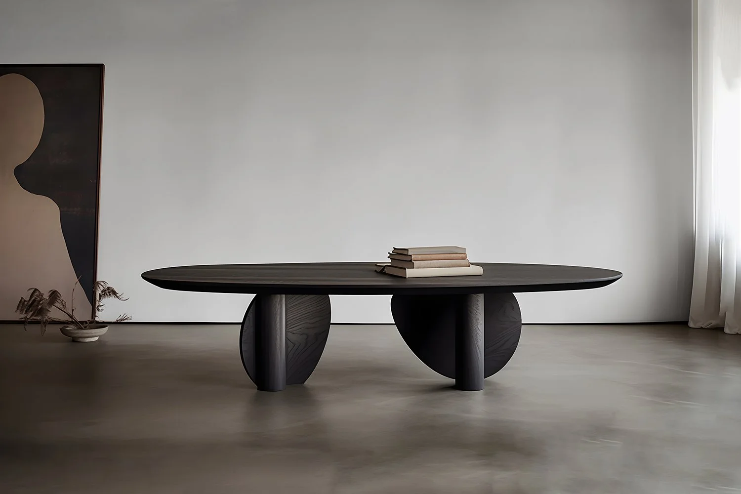 Solid Wood Black Tinted Coffee Table, Fishes Series 10 by Joel